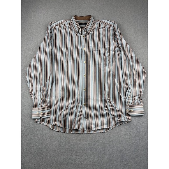 Bugatchi Other - Bugatchi Shirt Mens XL Blue Brown Striped Button Down Long Sleeve Dress Casual